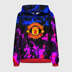 Толстовка-худи мужская Манчестер Юнайтед огонь неон, цвет: 3D-красный