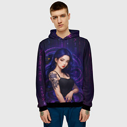 Толстовка-худи мужская Девушка с тату на руке и пурпурная змея, цвет: 3D-черный — фото 2