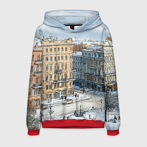 Мужская толстовка Зимняя улица Питера / 3D-Красный – фото 1