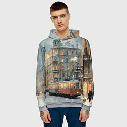 Толстовка-худи мужская Трамваи в зимнем Санкт-Петербурге, цвет: 3D-меланж — фото 2
