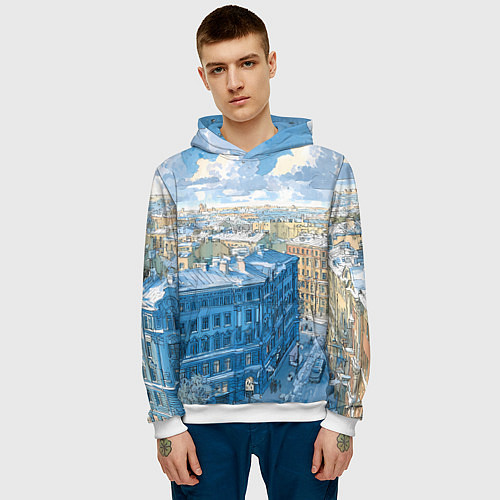 Мужская толстовка Зимний утренний Питер / 3D-Белый – фото 3