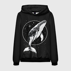 Толстовка-худи мужская Кит в звездном ореоле, цвет: 3D-черный