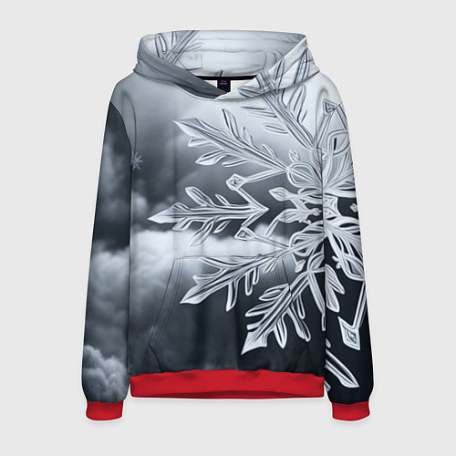 Мужская толстовка Снежинка на черно белое / 3D-Красный – фото 1