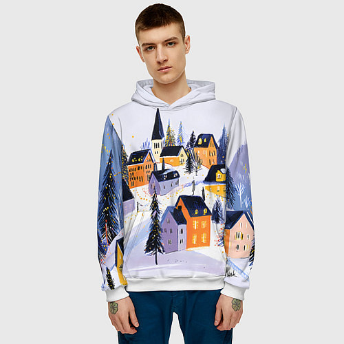 Мужская толстовка Новогодние домики на горе / 3D-Белый – фото 3
