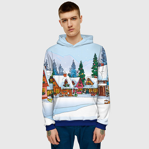 Мужская толстовка Новогодник дворик / 3D-Синий – фото 3