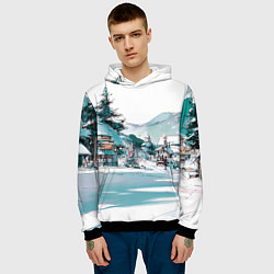 Толстовка-худи мужская Дома и елки - Новый год, цвет: 3D-черный — фото 2