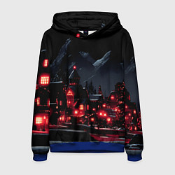 Толстовка-худи мужская Новогодняя ночь и красные гирлянды, цвет: 3D-синий
