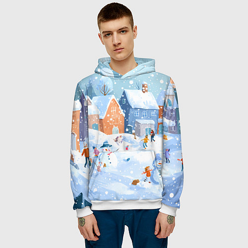 Мужская толстовка Предновогодний день во дворе / 3D-Белый – фото 3