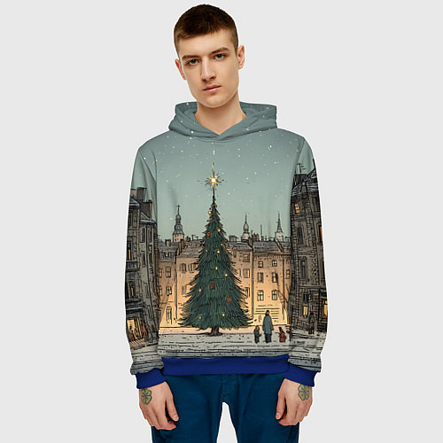 Мужская толстовка Новогодняя елка во дворе / 3D-Синий – фото 3