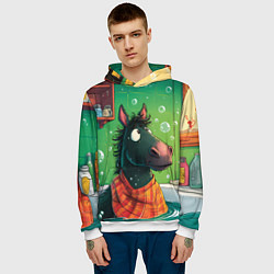 Толстовка-худи мужская Лошадь моется в ванной, цвет: 3D-белый — фото 2