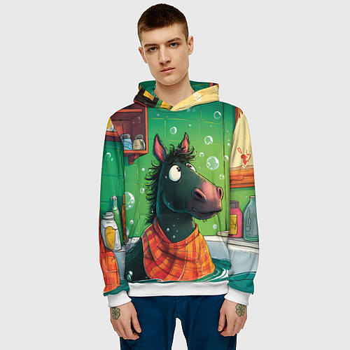 Мужская толстовка Лошадь моется в ванной / 3D-Белый – фото 3