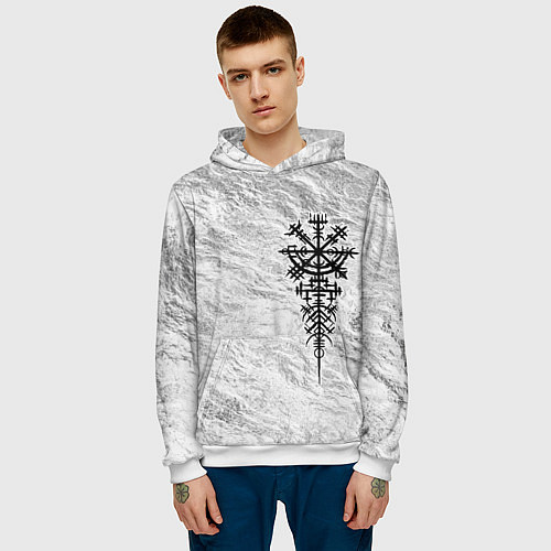 Мужская толстовка Вегвизир - компас рун в виде става / 3D-Белый – фото 3