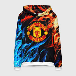 Толстовка-худи мужская Манчестер Юнайтед огонь битва, цвет: 3D-белый