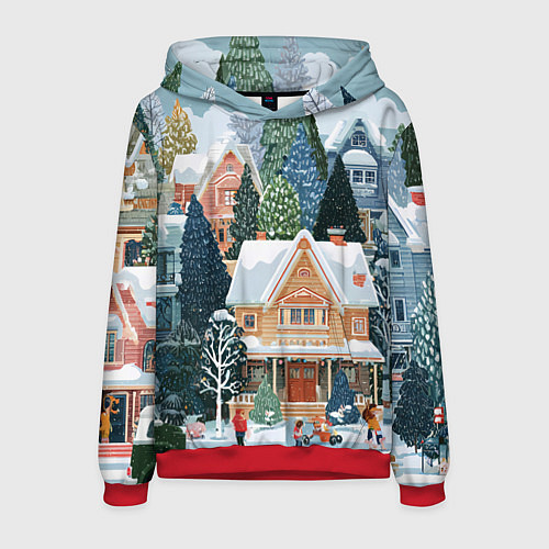 Мужская толстовка Новогодний елочный двор / 3D-Красный – фото 1