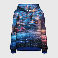 Толстовка-худи мужская Новогодний двор в блестках, цвет: 3D-синий