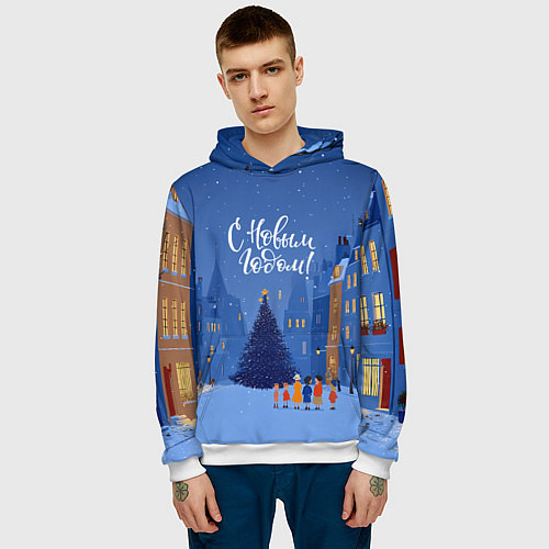 Мужская толстовка С новым год - праздничный дворик / 3D-Белый – фото 3