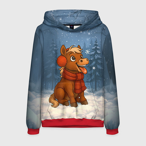 Мужская толстовка Лошадка ловит снежинку / 3D-Красный – фото 1