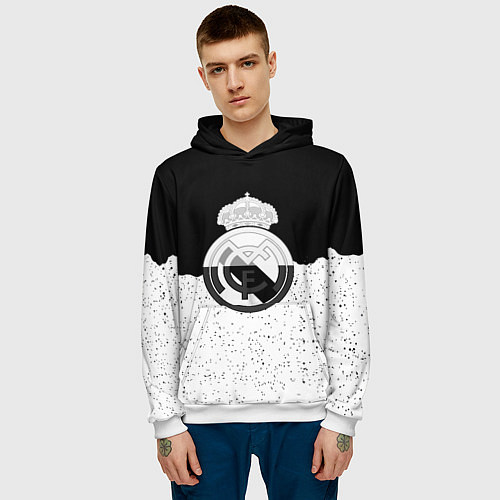 Мужская толстовка Реал Мадрид лого ночь текстура / 3D-Белый – фото 3