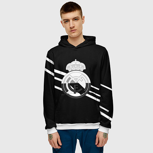 Мужская толстовка Реал Мадрид полосы текстура линии / 3D-Белый – фото 3
