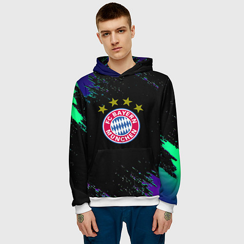 Мужская толстовка Бавария Мюнхен краски текстура / 3D-Белый – фото 3