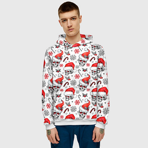 Мужская толстовка Новогодние черепа / 3D-Белый – фото 3
