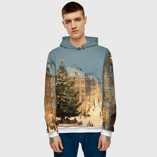 Мужская толстовка Елка во дворе города / 3D-Белый – фото 3