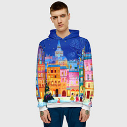 Толстовка-худи мужская Разноцветные новогодние домики, цвет: 3D-белый — фото 2