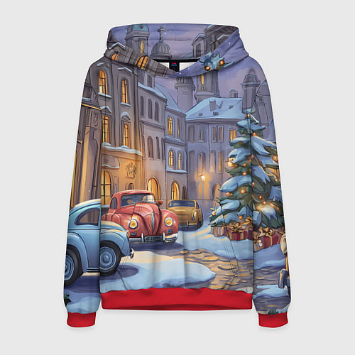 Мужская толстовка Новогодний снежный двор / 3D-Красный – фото 1