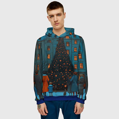 Мужская толстовка Люди встречают новый год во дворе / 3D-Синий – фото 3