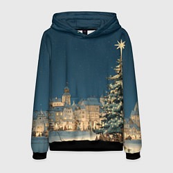 Толстовка-худи мужская Новогодняя атмосфера в городе, цвет: 3D-черный
