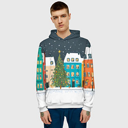 Толстовка-худи мужская Новогодний снежный город, цвет: 3D-белый — фото 2