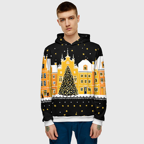 Мужская толстовка Новогодняя ночь в городе / 3D-Белый – фото 3