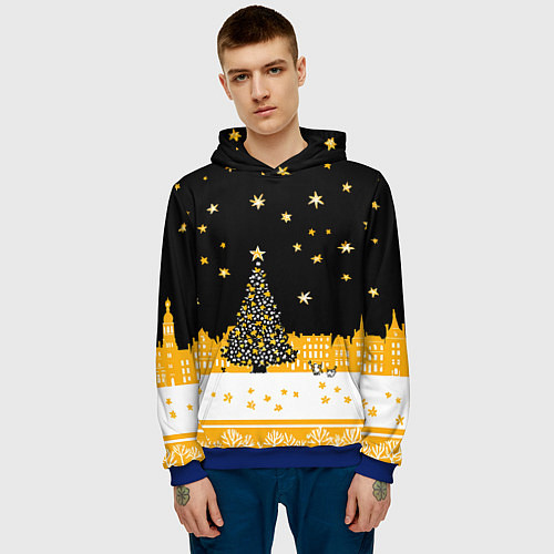 Мужская толстовка Новый год в черно-желтом стиле / 3D-Синий – фото 3
