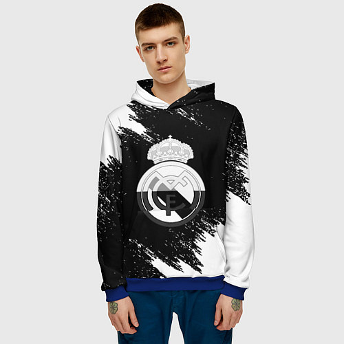 Мужская толстовка Реал Мадрид черно белые краски / 3D-Синий – фото 3