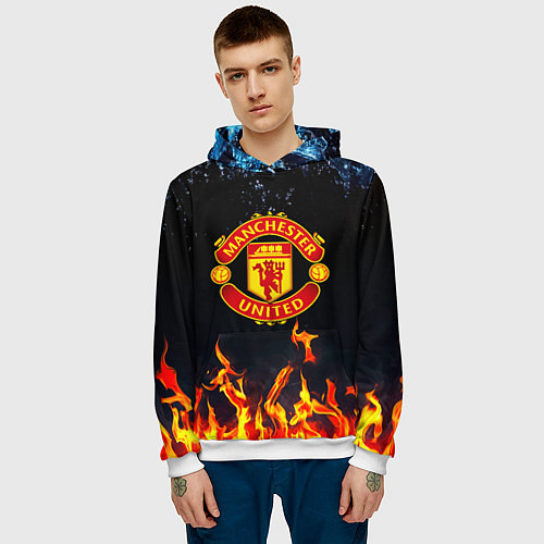 Мужская толстовка Манчестер Юнайтед лёд и огонь / 3D-Белый – фото 3