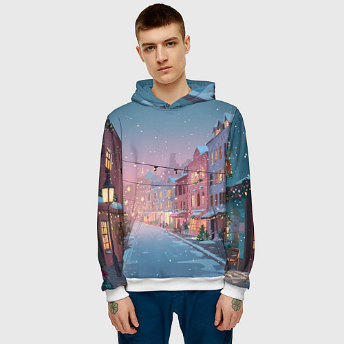 Мужская толстовка Новогодняя улица / 3D-Белый – фото 3
