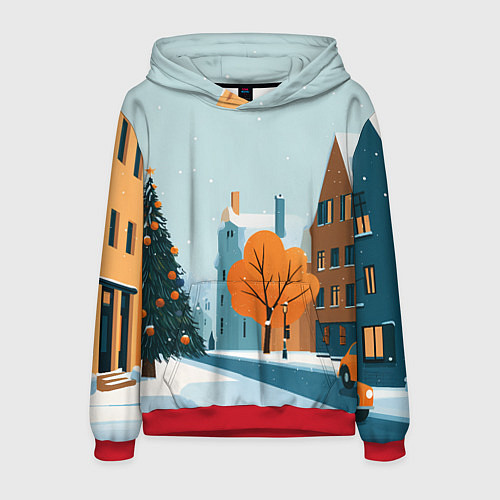 Мужская толстовка Новогодняя улица / 3D-Красный – фото 1