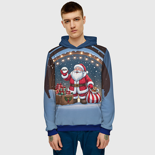 Мужская толстовка Санта с мешком подарков / 3D-Синий – фото 3