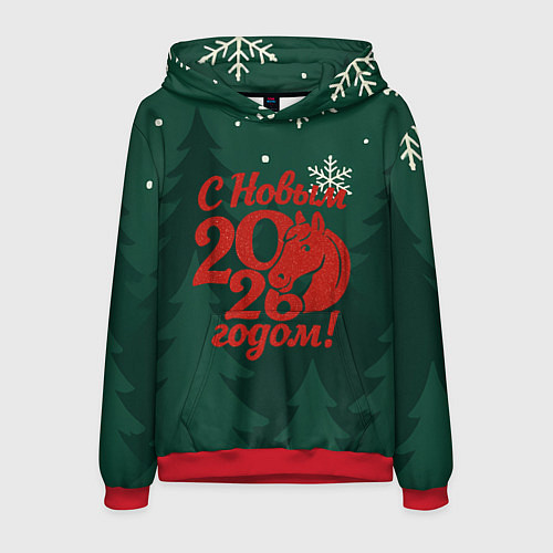 Мужская толстовка С новым 2026 годом - красная надпись / 3D-Красный – фото 1