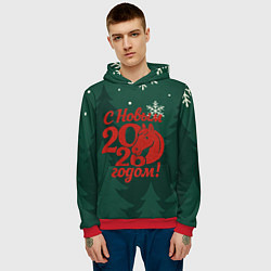Толстовка-худи мужская С новым 2026 годом - красная надпись, цвет: 3D-красный — фото 2