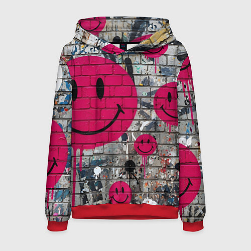 Мужская толстовка Розовые смайлы граффити / 3D-Красный – фото 1
