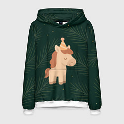 Толстовка-худи мужская Милая лошадка с колпаком, цвет: 3D-белый