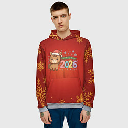 Толстовка-худи мужская Новогодняя лошадка 2026 на красном фоне, цвет: 3D-меланж — фото 2