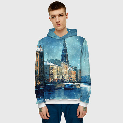Мужская толстовка Снегопад в Санкт-Петербурге / 3D-Белый – фото 3