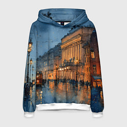 Толстовка-худи мужская Вечер зимнего Питера, цвет: 3D-белый