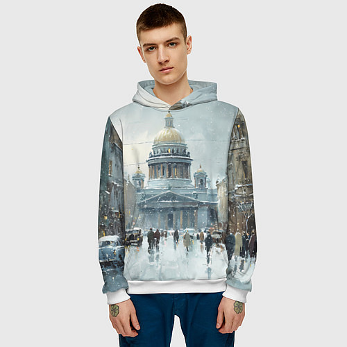 Мужская толстовка Санкт-Петербург зимний пейзаж / 3D-Белый – фото 3