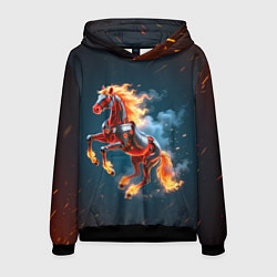 Толстовка-худи мужская Огненная лошадь киборг, цвет: 3D-черный