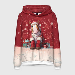 Толстовка-худи мужская Лошадка в новогодних сапогах, цвет: 3D-белый