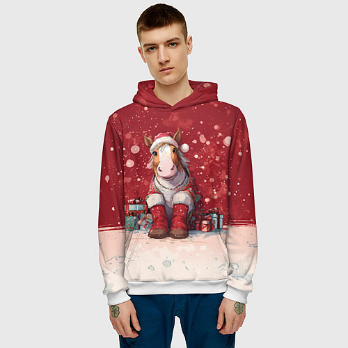 Мужская толстовка Лошадка в новогодних сапогах / 3D-Белый – фото 3