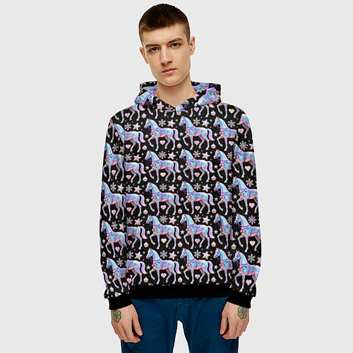 Мужская толстовка Новогодние лошади y2k / 3D-Черный – фото 3
